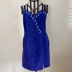 Vintage 1980s Blue suede Women's Midi Dress